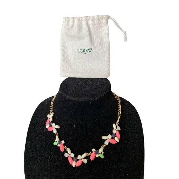 J CREW Crystal Neon Bright Florescent Yellow Green Rhinestone Statement Necklace - Picture 1 of 2
